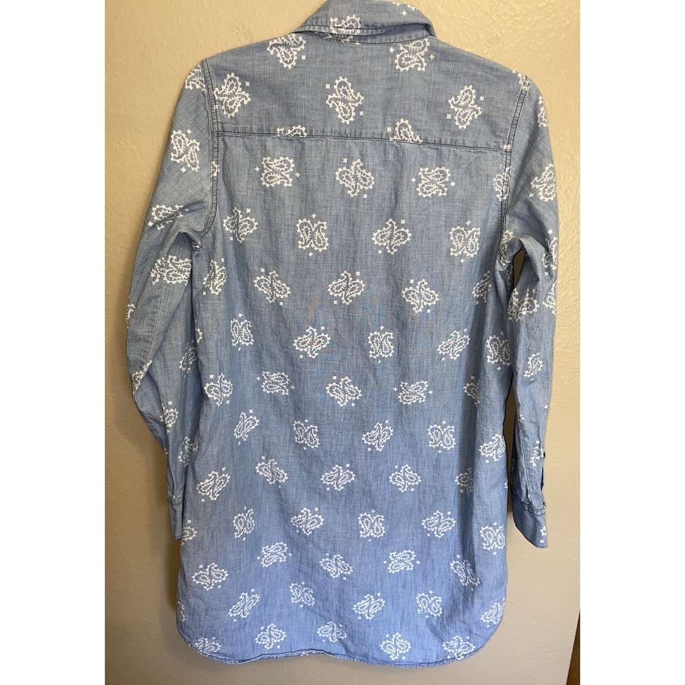 Gap Denim Shirt Dress Small Long Sleeve Pearl Snap Pockets Western Chambray - Picture 5 of 8